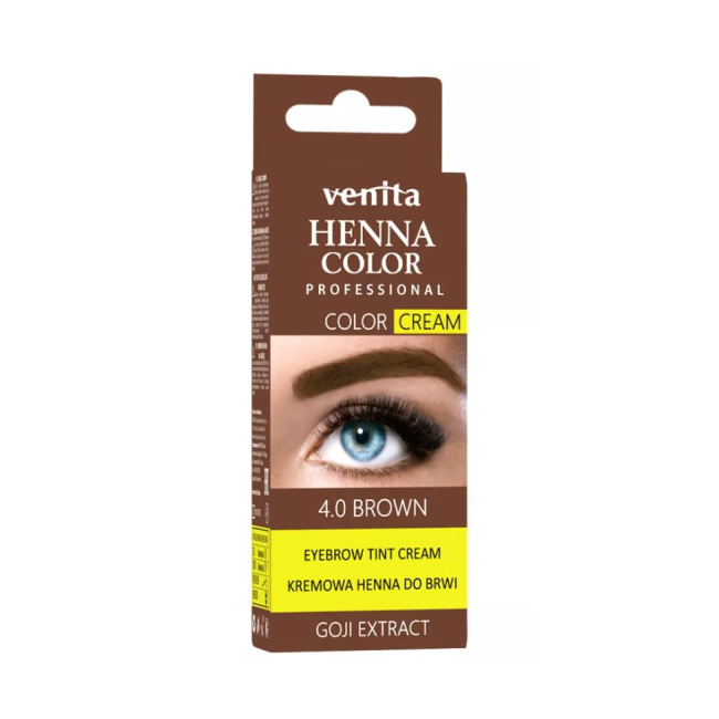 Crema henna cu extract de goji pentru vopsirea sprancenelor cu efect de lifting Venita 4.0, maro