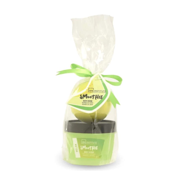 Set baie mini smoothie cu body scrub si bomba de baie cu aroma de pepene galben IDC Institute 98151, 100 ml