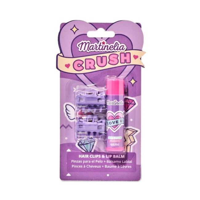 Set balsam de buze cu aroma de coacaze si 2 agrafe asortate Crush Martinelia 11101B, 4 g