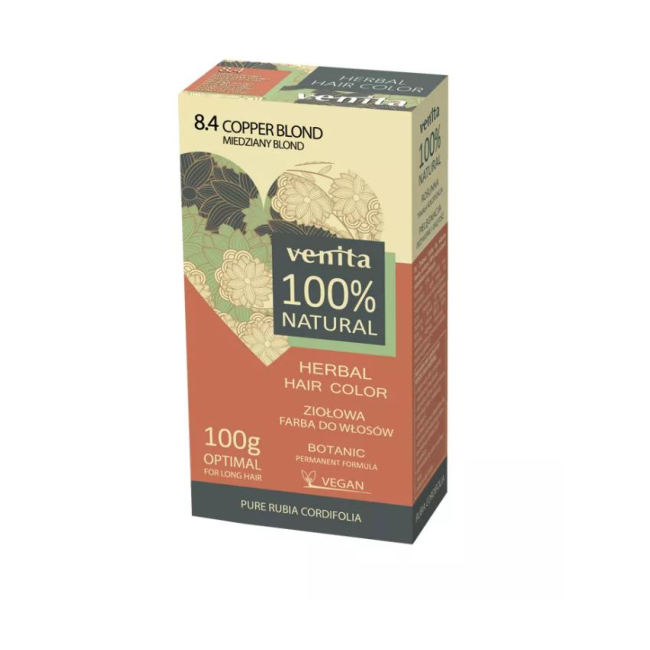 Vopsea de par pulbere, pe baza de plante, naturala 100%, Venita, Nr 8.4 Blond Cupru, 100 g