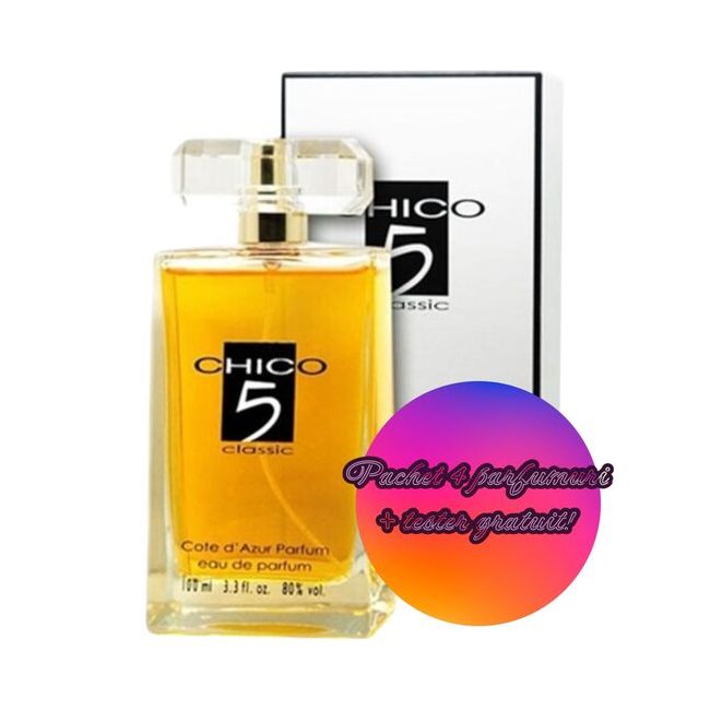 Set 4 Apa de Parfum Cote d'Azur Chico 5 Classic, Femei, 100 ml + Tester GRATUIT