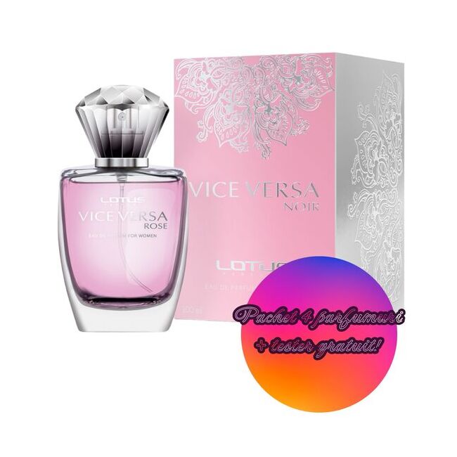 Set 4 Apa de parfum Vice Versa Rose, Revers, Femei, 100 ml + Tester 100 ml GRATUIT