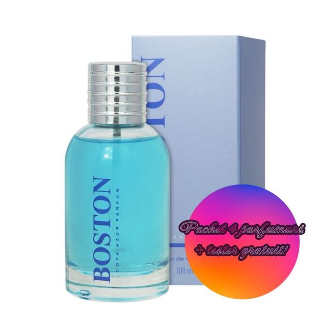 Set 4 Apa de toaleta Cote d'Azur, Boston Blue, Barbati, 100ml+ Tester GRATUIT
