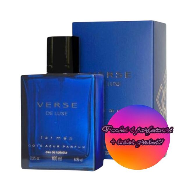 Set 4 Apa de toaleta Verse de Luxe, barbati, Cote D´Azur, 100 ml + Tester GRATUIT