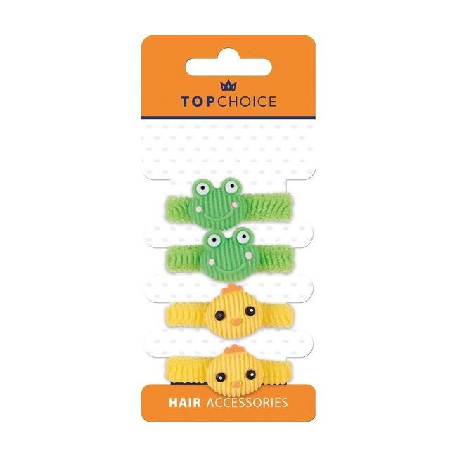 Set 4 elastice pentru par cu broscuțe și puișori, bumbac, Top Choice 25761