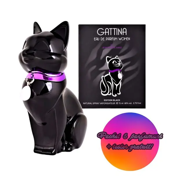 Set 6 Apa de parfum pentru femei Gattina Black Accentra 8256175, 75 ml+ Tester GRATUIT