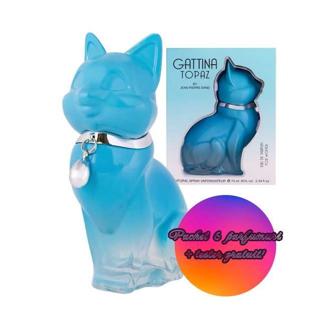 Set 6 Apa de parfum pentru femei Gattina Topas Accentra 8256177, 75 ml + Tester GRATUIT