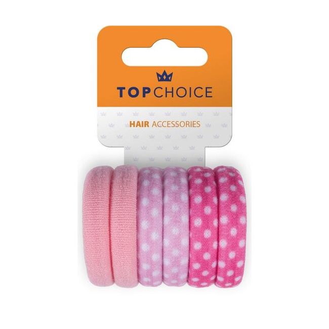 Set 6 elastice de par roz, bumbac, Top Choice 26362