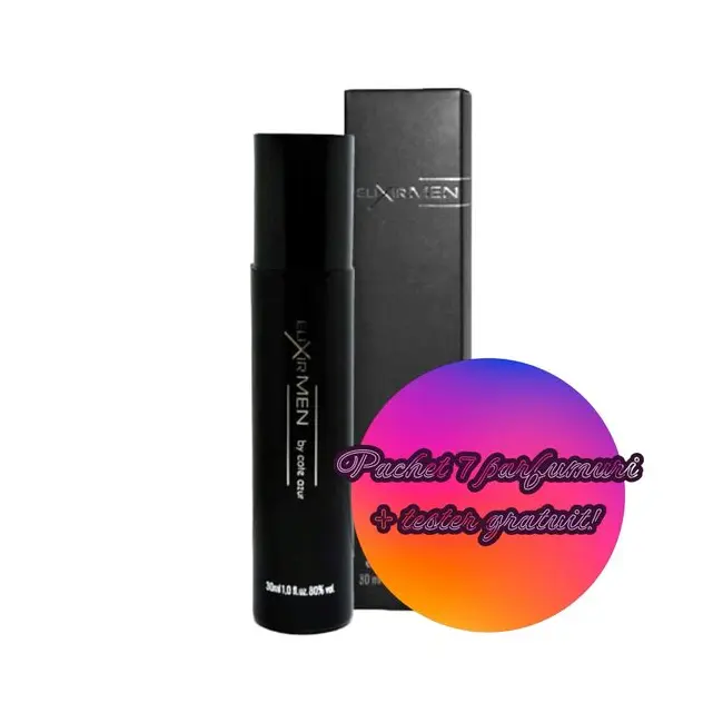 Set 7 Apa de toaleta Cote d'Azur, Elixir, Black, Barbati, 30ml Nr. 102 + 1 Tester GRATUIT