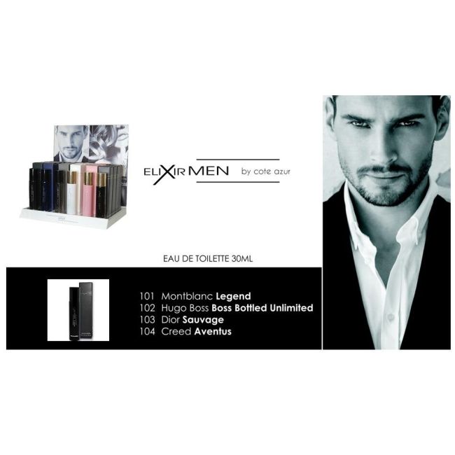 Set 7 Apa de toaleta Cote d'Azur, Elixir, Black, Barbati, 30ml Nr. 102 + 1 Tester GRATUIT