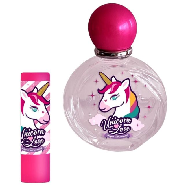 Set apa de toaleta si balsam de buze Unicorn Love, Lorenay, 1790, caseta metalica Heart