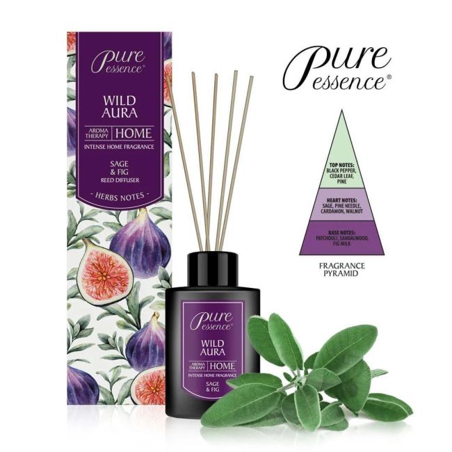 Difuzor cu betisoare parfumate Pure Essence, Revers, Wild Aura, smochin, salvie 100ml