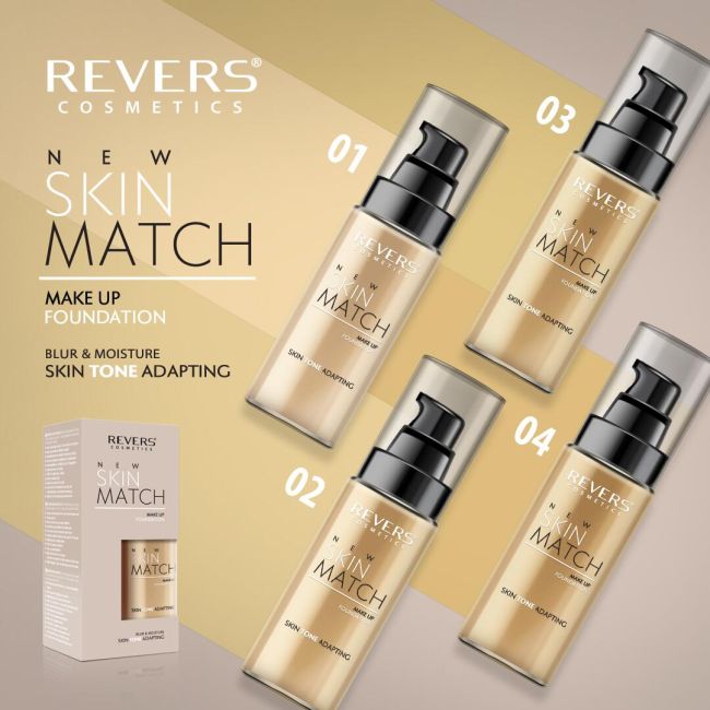 Fond de ten matifiant New Skin Match, cu adaptare la nuanta pielii, Revers, 01, 30ml