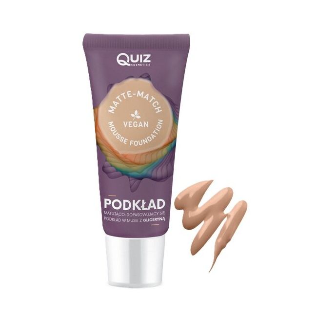 Fond de ten spuma Matte-Match Mousse Beige, Quiz Cosmetics nr 02, cu adaptare la nuanta tenului, 30ml