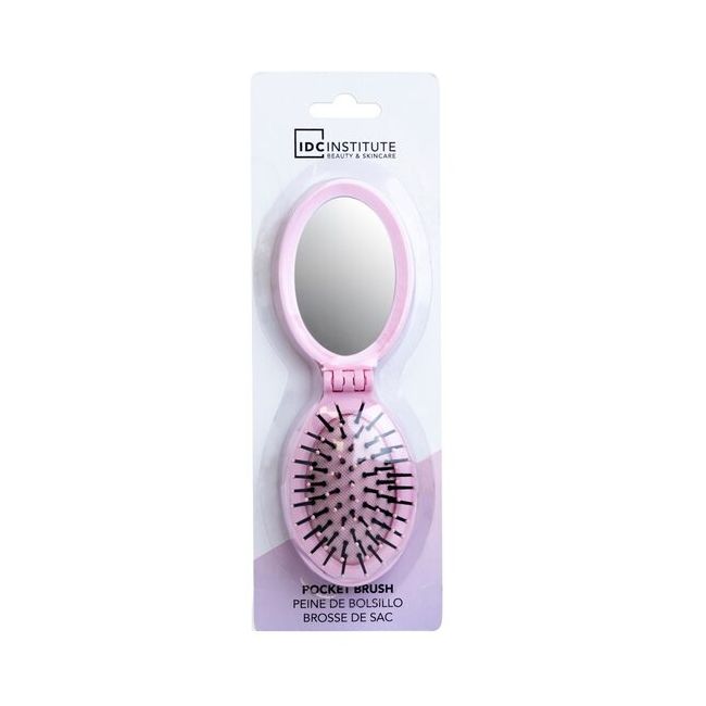 Perie pliabila cu oglinda pastel IDC Institute 18301RB, roz
