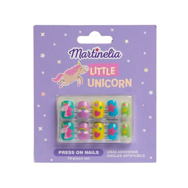 Set 10 unghii false Unicorn Nails, cu adeziv Press-On, pentru fetite, Martinelia 35045