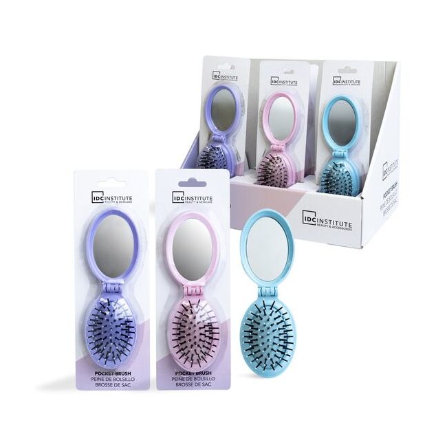 Set 24 bucati Perie pliabila cu oglinda pastel IDC Institute 18301RB