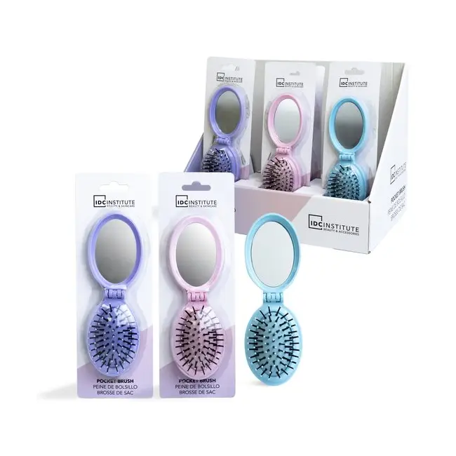 Set 24 bucati Perie pliabila cu oglinda pastel IDC Institute 18301RB