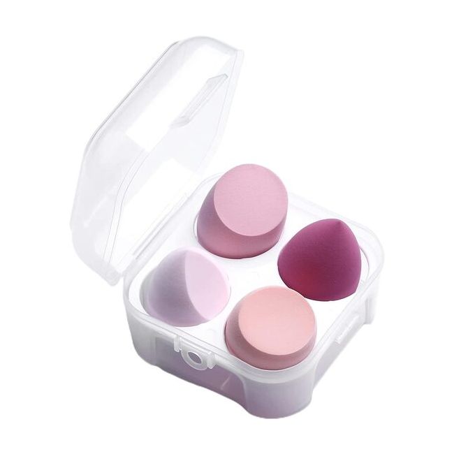 Set 4 bureti machiaj, pentru aplicarea fondului de ten, Blender, stil lacrima Top Choice 38538, cu cutie depozitare