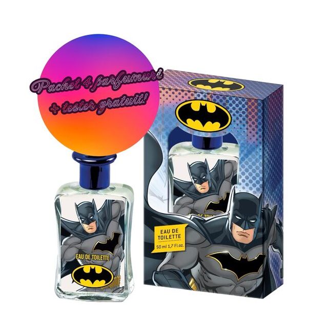 Set 4 x Apa de toaleta, Batman, baieti, 50ml + Tester Gratuit