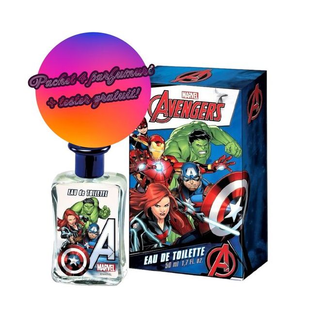 Set 4 x Apa de toaleta pentru baieti Avengers 2562, 50 ml + Tester GRATUIT