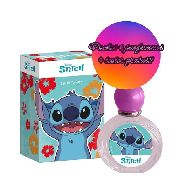 Set 4 x Apa de toaleta pentru copii Stitch 1272, 50 ml + Tester Gratuit
