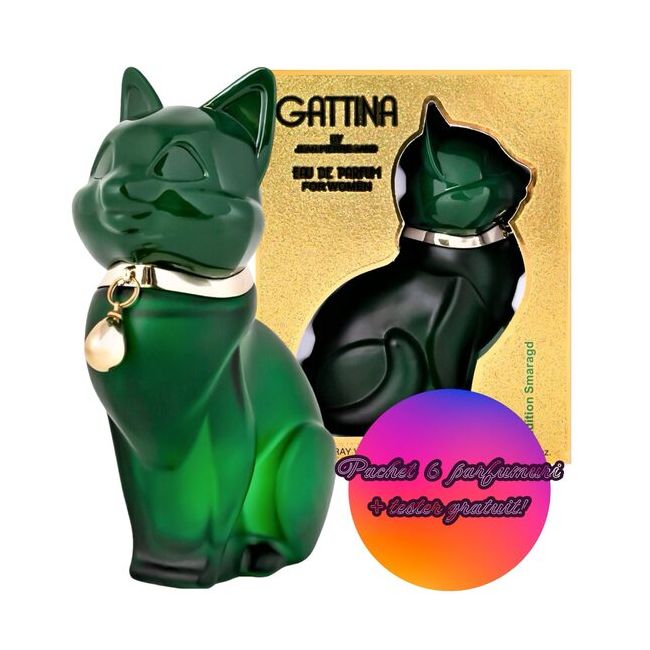 Set 6 Apa de parfum pentru femei Gattina Smarald, Accentra, 8256176, 75 ml + TESTER GRATUIT