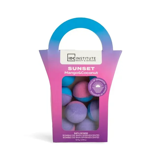 Set 8 bile efervescente de baie Sunset, IDC Institute 99025, 8 x 15g
