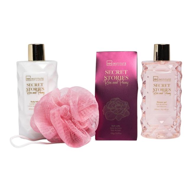 Cos cu 4 produse de ingrijire Trandafir si Bujor Secret Stories, IDC Institute 44081, 750 ml