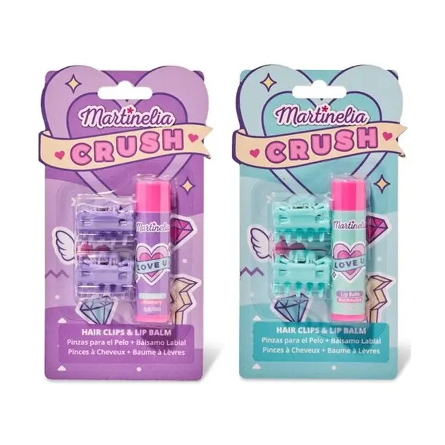 Pachet 2 Set balsam de buze cu aroma de bezele afine si agrafe asortate Crush Martinelia 11101, 4 g