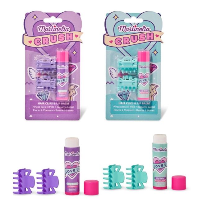 Pachet 2 Set balsam de buze cu aroma de bezele afine si agrafe asortate Crush Martinelia 11101, 4 g