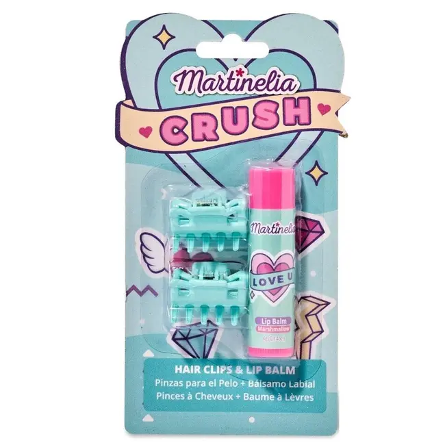 Pachet 2 Set balsam de buze cu aroma de bezele capsuni si agrafe asortate Crush Martinelia 11101, 4 g