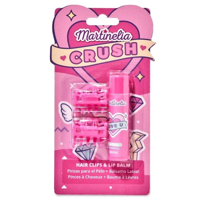 Pachet 2 Set balsam de buze cu aroma de bezele capsuni si agrafe asortate Crush Martinelia 11101, 4 g