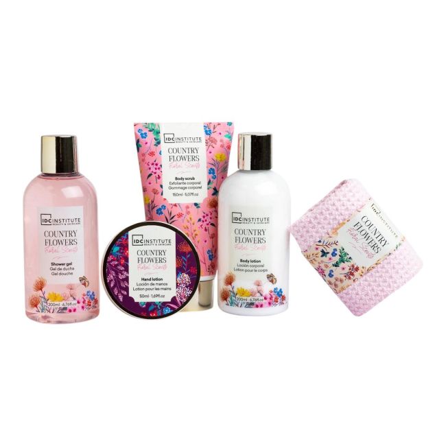 Set 5 produse de ingrijire Country Flower cu suport ceramic, IDC Institute 56232, 600 ml