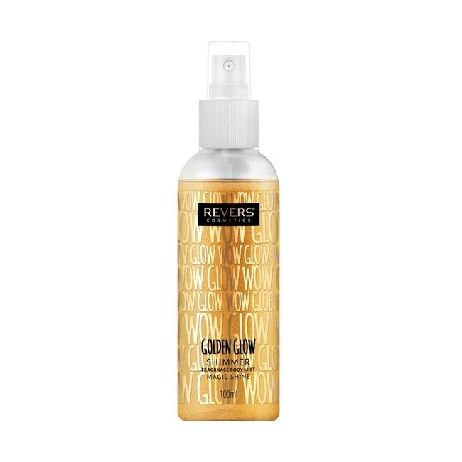 Spray de corp parfumat, cu particule sclipitoare aurii, Golden Glow, Revers, 100 ml