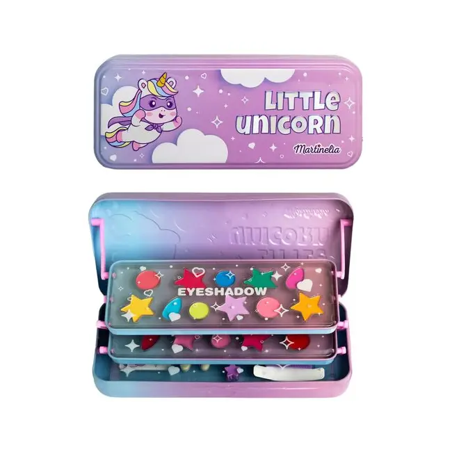 Trusa etajata cu fard de pleoape, luciu de buze si accesorii Little Unicorn Martinelia, 12022