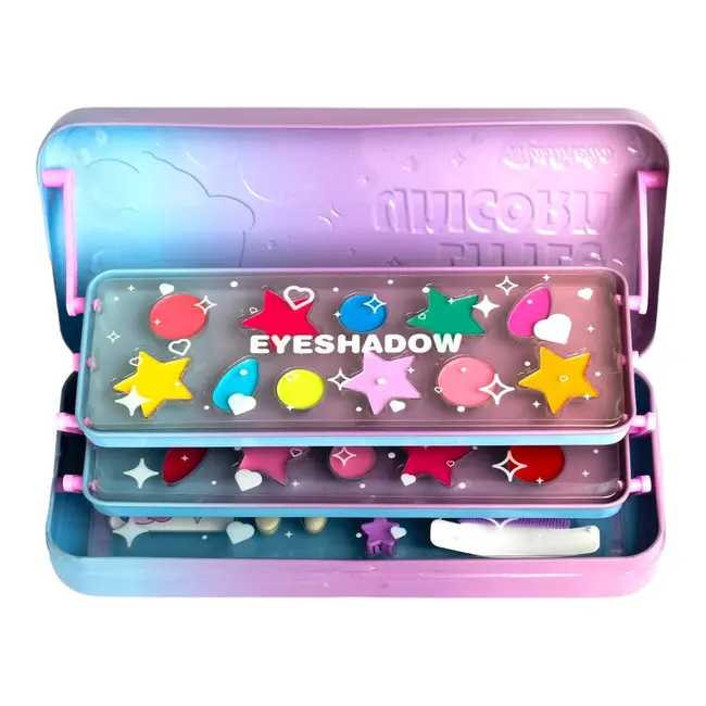Trusa etajata cu fard de pleoape, luciu de buze si accesorii Little Unicorn Martinelia, 12022