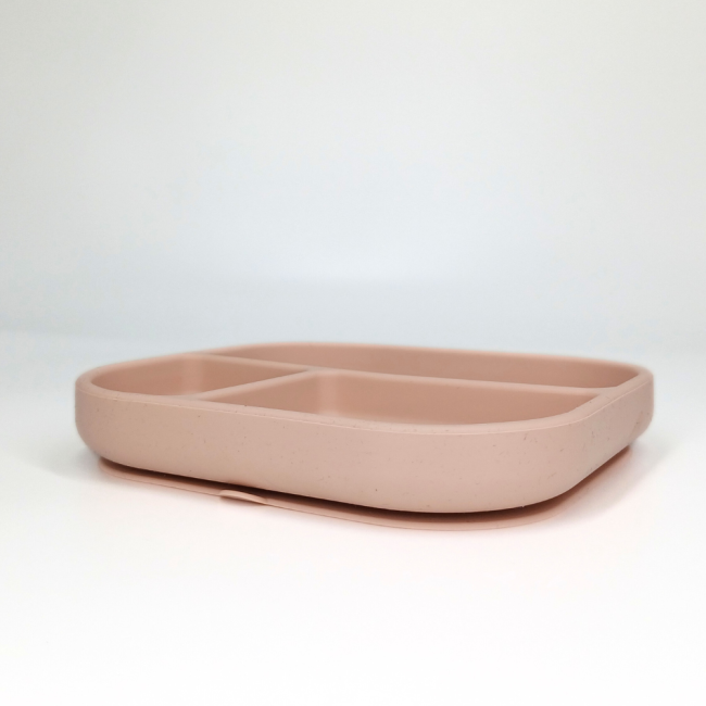 Farfurie patrata din silicon compartimentata, Coccorito, Soft Pink
