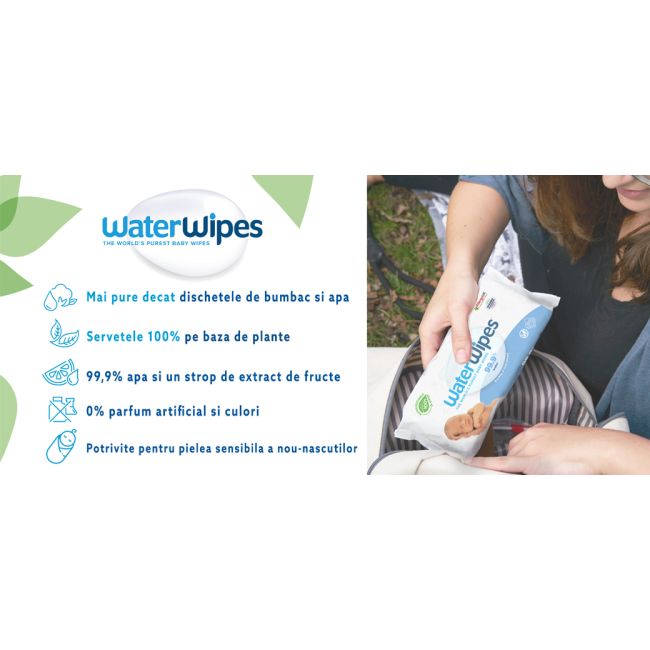 Servetele umede biodegradabile Water Wipes original, 12 pachete x 60 buc, 720 buc