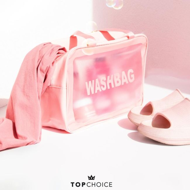 Gentuta cosmetica impermeabila, pentru femei, WashBag Top Choice 99328, roz
