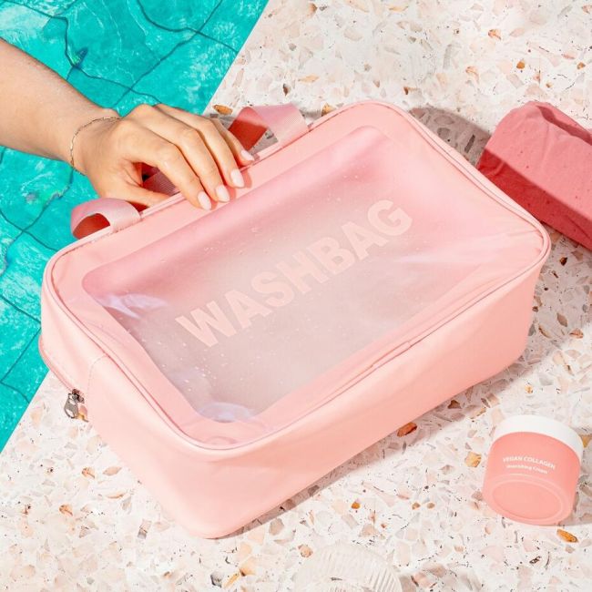 Gentuta cosmetica impermeabila, pentru femei, WashBag Top Choice 99328, roz