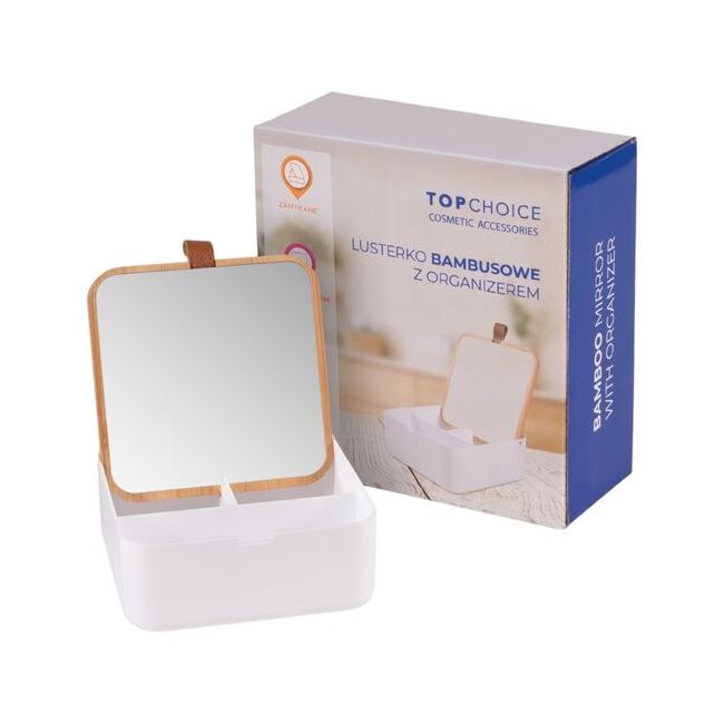 Oglinda de machiaj patrata, cu rama de bambus si organizator, Top Choice 85147