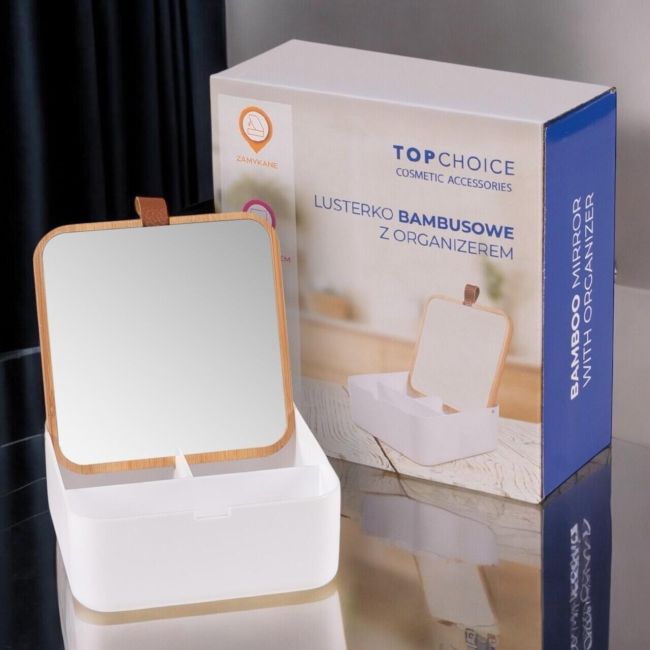 Oglinda de machiaj patrata, cu rama de bambus si organizator, Top Choice 85147