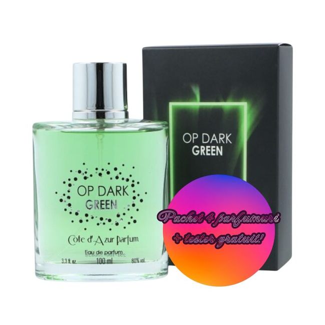 Pachet 4 x Apa de parfum O.P. Dark Green, Cote d'Azur, pentru femei, 100ml + Tester GRATUIT