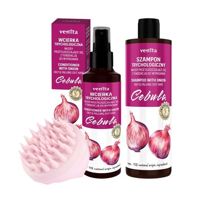 Pachet produse tricologice pt par cu extract de ceapa, lotiune, sampon si instrument de masaj