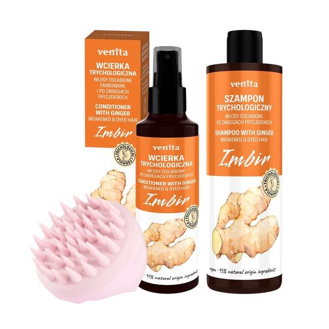 Pachet produse tricologice pt par cu extract de ghimbir, lotiune, sampon si instrument de masaj