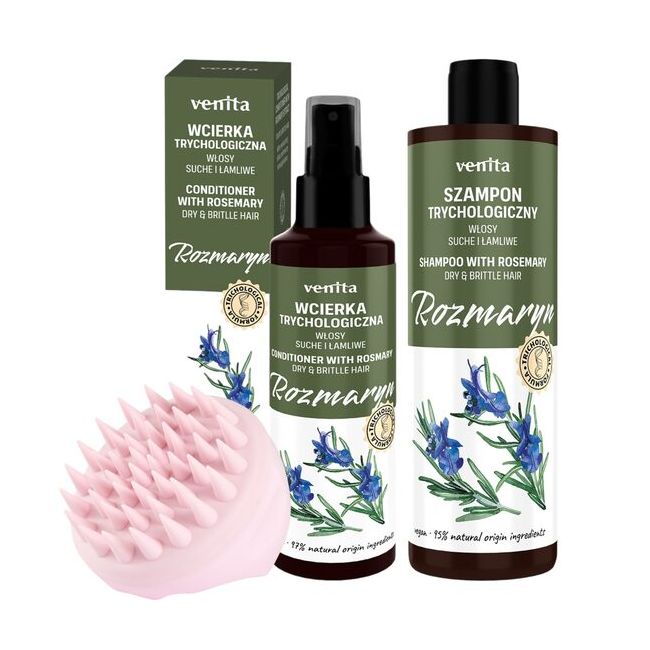 Pachet produse tricologice pt par cu extract de rozmarin, lotiune, sampon si instrument de masaj