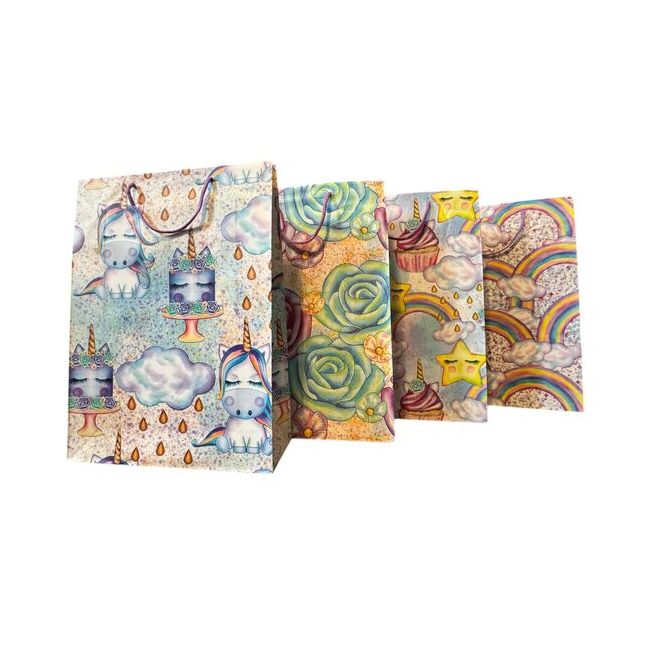 Pungi de cadou pentru copii, XL, set de 12 buc, model Unicorn