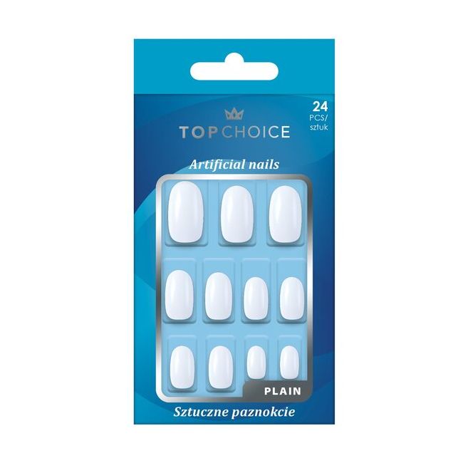 Set 24 unghii artificiale Top Choice, 78378, albe ovale