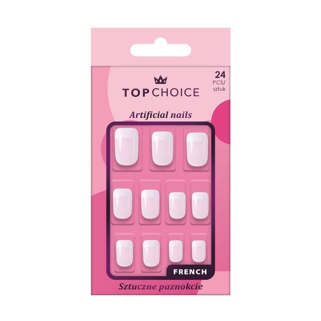 Set 24 unghii artificiale Top Choice, 78415, french patrate